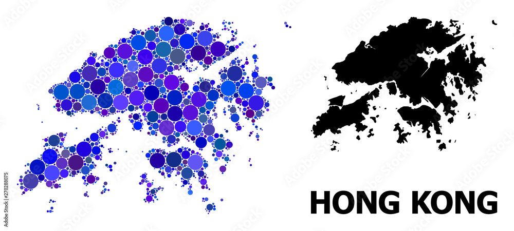 Blue Circle Mosaic Map of Hong Kong Blue Circle Mosaic Map of Hong Kong