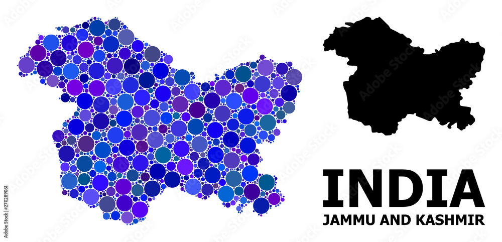 Blue Circle Mosaic Map of Jammu and Kashmir State