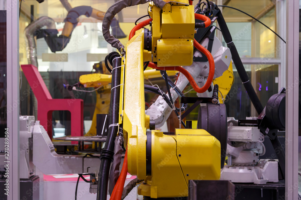 Moving part of robotic arm machine tool at industrial manufacture factory Moving part of robotic arm machine tool at industrial manufacture factory