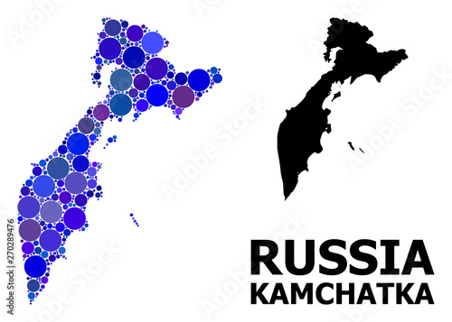 Blue Round Dot Mosaic Map of Kamchatka Peninsula