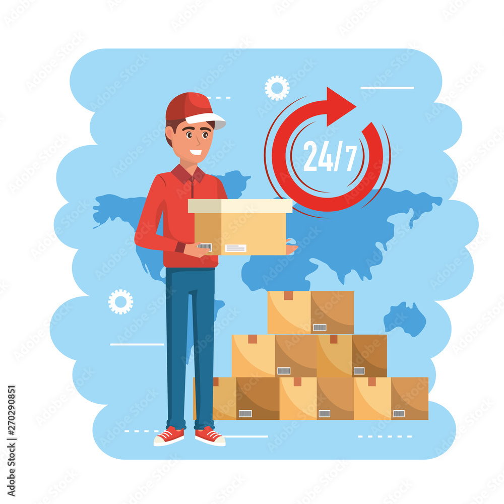 delivery man with boxes packages distribution service delivery man with boxes packages distribution service