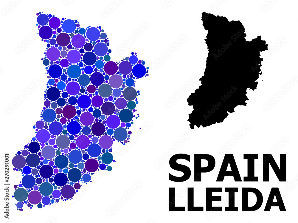Obraz premium Blue Circle Mosaic Map of Lleida Province