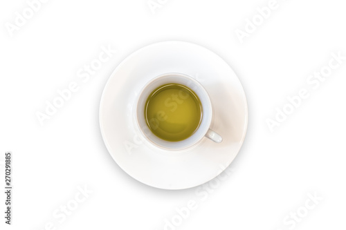 green tea top view / white Cup with saucer top view
