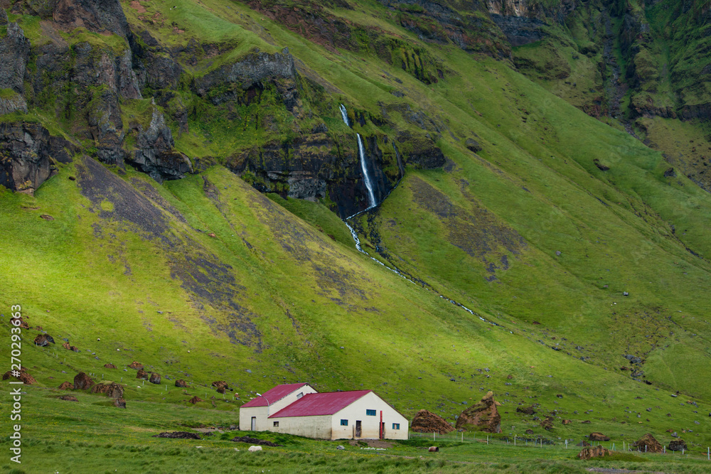 Icelandic abandoned farm at summer season cloudy day