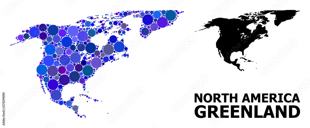 Blue Round Dot Mosaic Map of North America and Greenland Blue Round Dot Mosaic Map of North America and Greenland