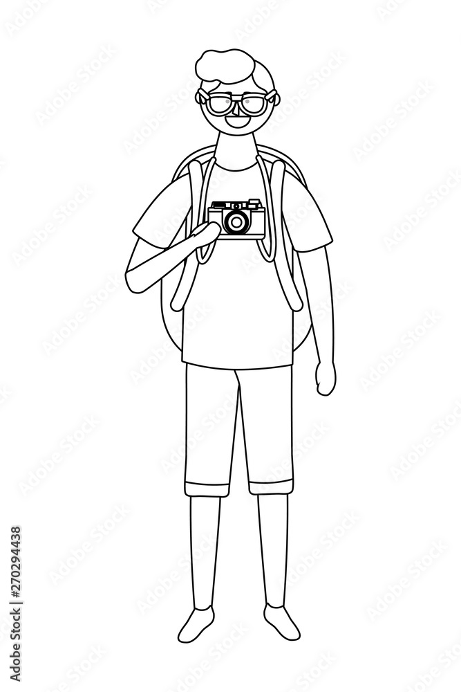 Tourist boy cartoon with bag design Tourist boy cartoon with bag design
