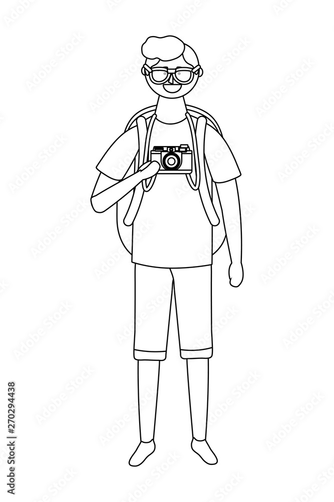 Tourist boy cartoon with bag design