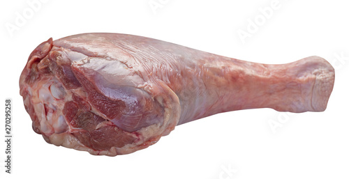 Foto Raw, fresh turkey shin, drumstick, isolated on white background