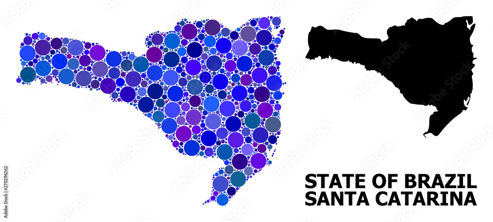 Blue Round Dot Mosaic Map of Santa Catarina State