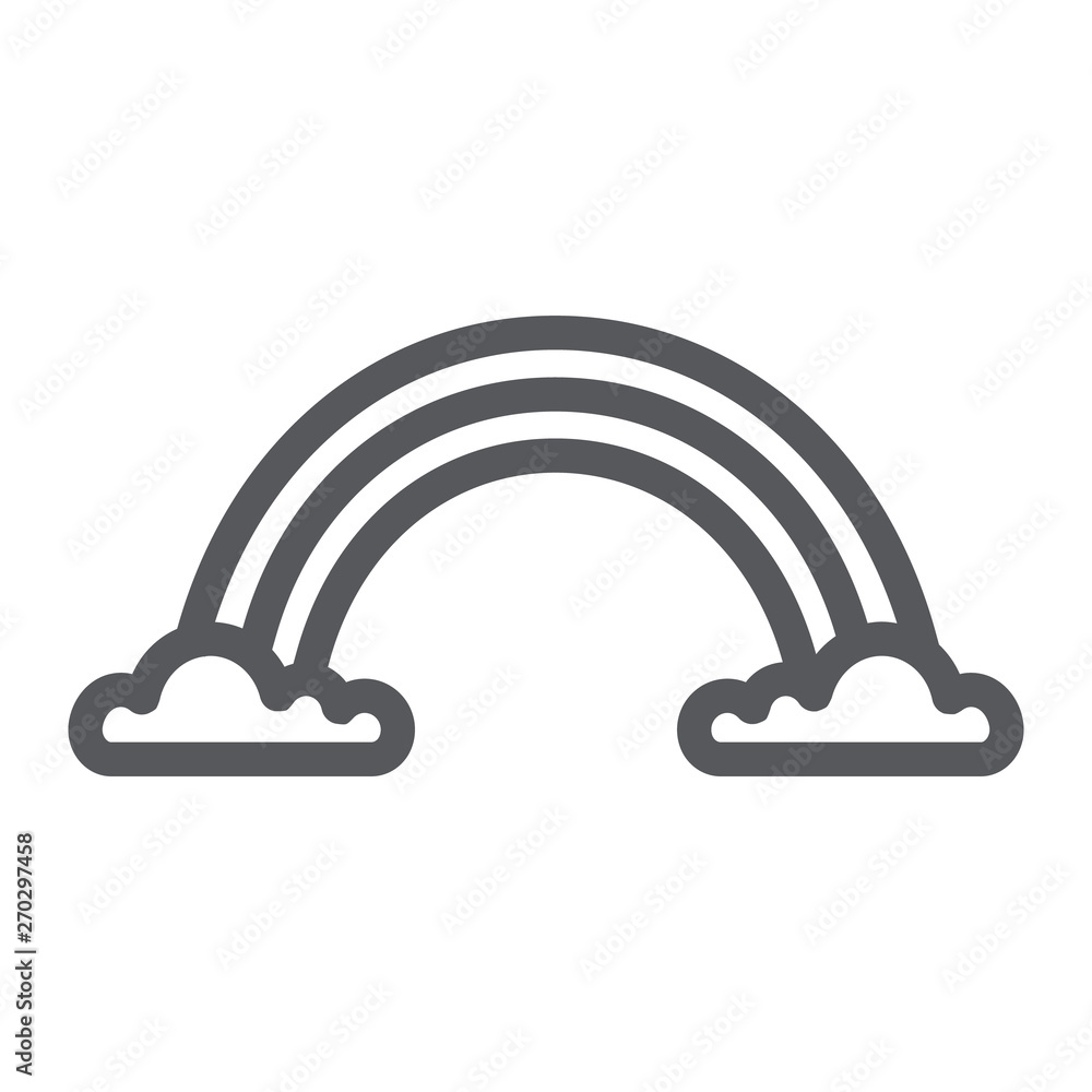 Rainbow line icon, weather and climate, rainbow on clouds sign, vector graphics, a linear pattern on a white background. Rainbow line icon, weather and climate, rainbow on clouds sign, vector graphics, a linear pattern on a white background.