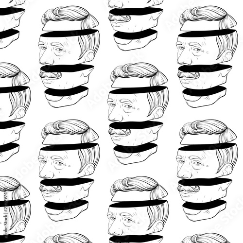 Vector pattern with hand drawn illustration of old man with moustache isolated.