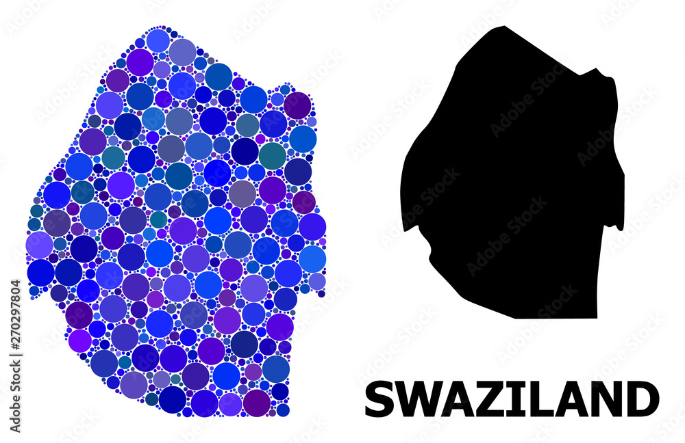 Blue Circle Mosaic Map of Swaziland