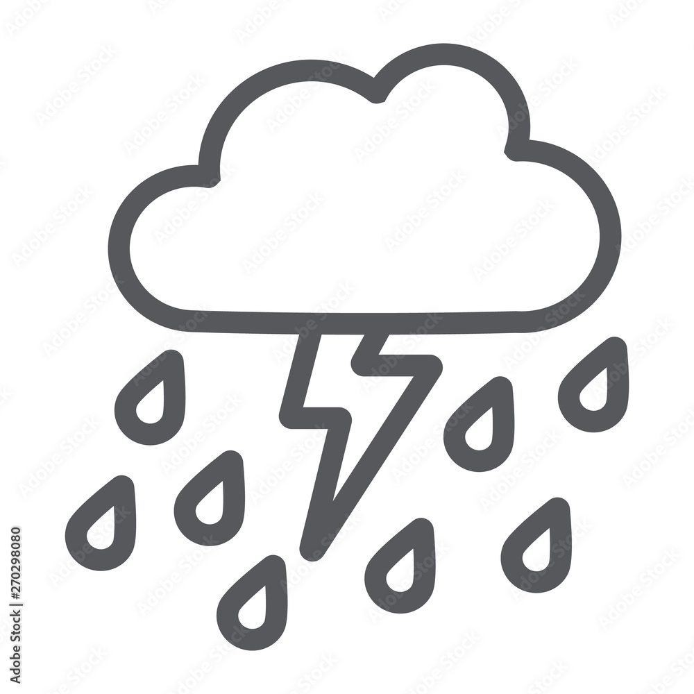 Thunderstorm with rain line icon, weather and forecast, thunder sign, vector graphics, a linear pattern on a white background. Thunderstorm with rain line icon, weather and forecast, thunder sign, vector graphics, a linear pattern on a white background.