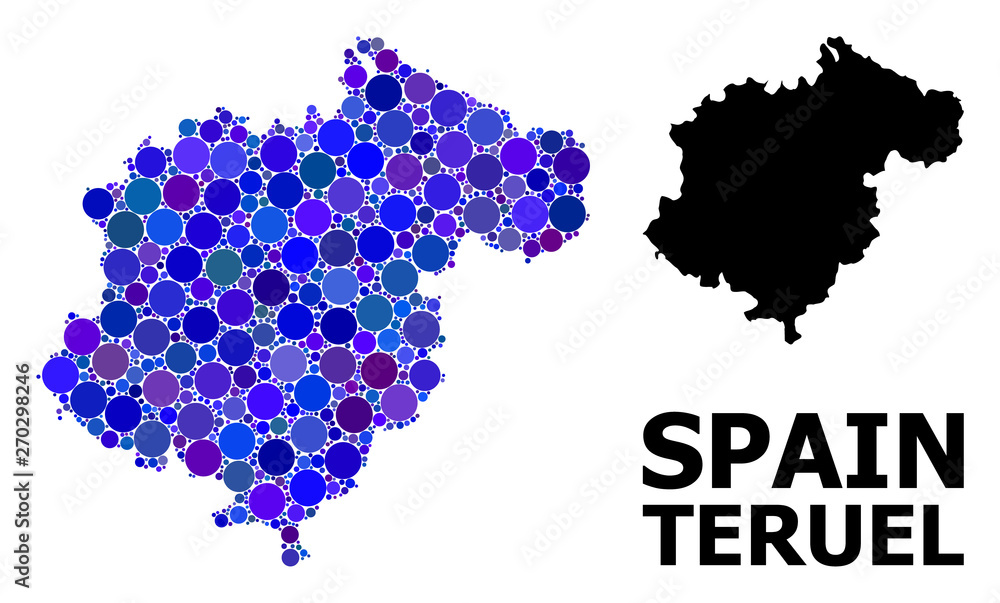Blue Round Dot Mosaic Map of Teruel Province