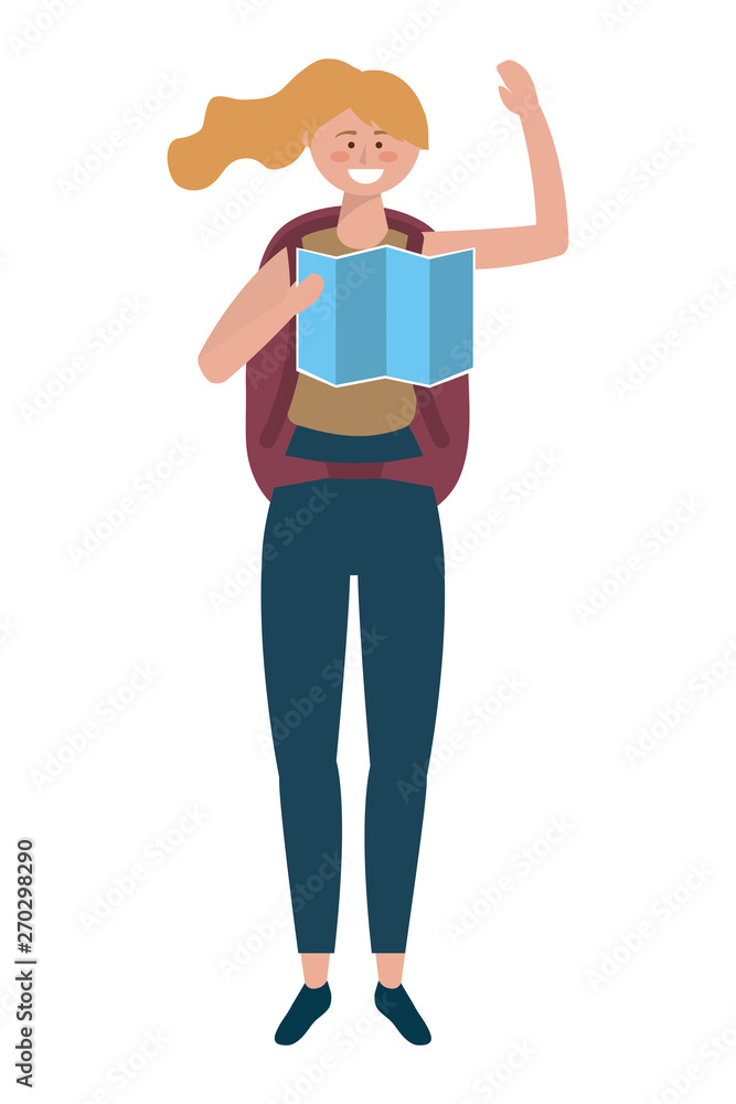 Tourist girl cartoon with bag design Tourist girl cartoon with bag design