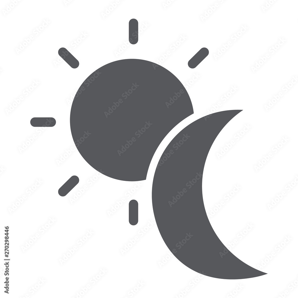 Sun and moon glyph icon, weather and nature, day and night sign, vector graphics, a solid pattern on a white background. Sun and moon glyph icon, weather and nature, day and night sign, vector graphics, a solid pattern on a white background.