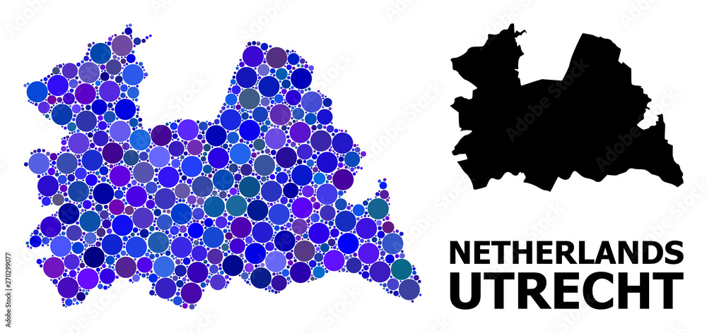 Obraz premium Blue Circle Mosaic Map of Utrecht Province