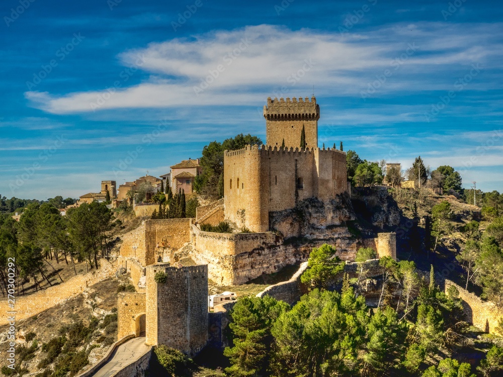 View of the Castle of ALcalá del Jucar in ALbacete, Castilla La Mancha, Spain. Land of Quixote. 12th and 13th centuries.