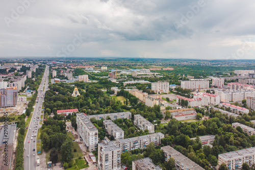 aerial view of city with cloudy weather