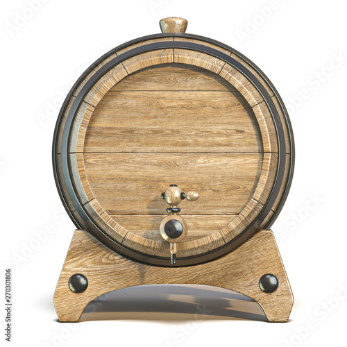 Wooden barrel on wooden stand 3D