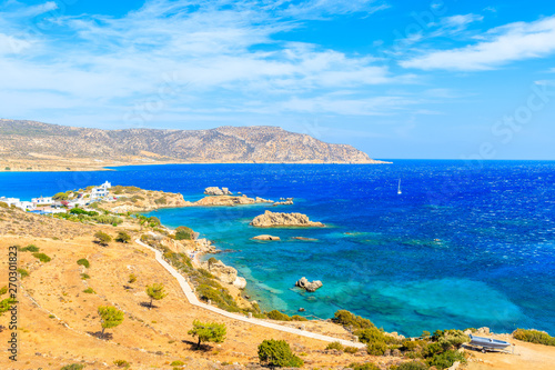 View of beautiful sea coast of Karpathos island near Ammopi village, Greece