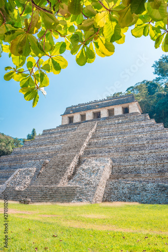 The ancient pyramids of Palenque, a Mayan Archaeological Site in Chiapas, Mexico