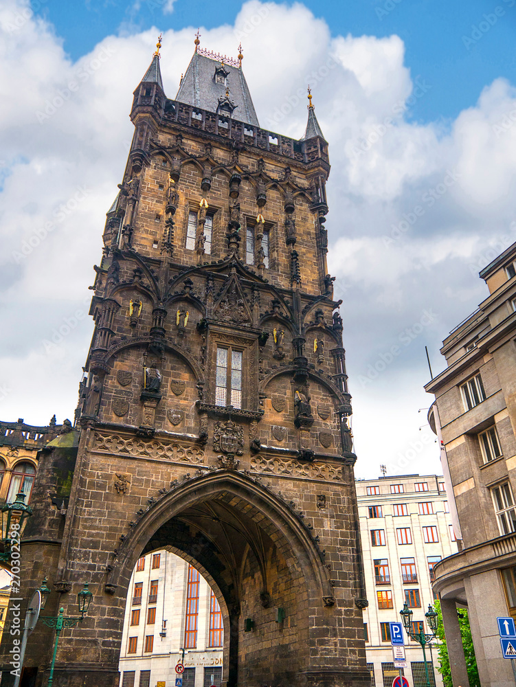 the Municap hall and the Powder Tower in Prague in the Czech Republic