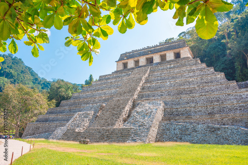 The ancient pyramids of Palenque, a Mayan Archaeological Site in Chiapas, Mexico