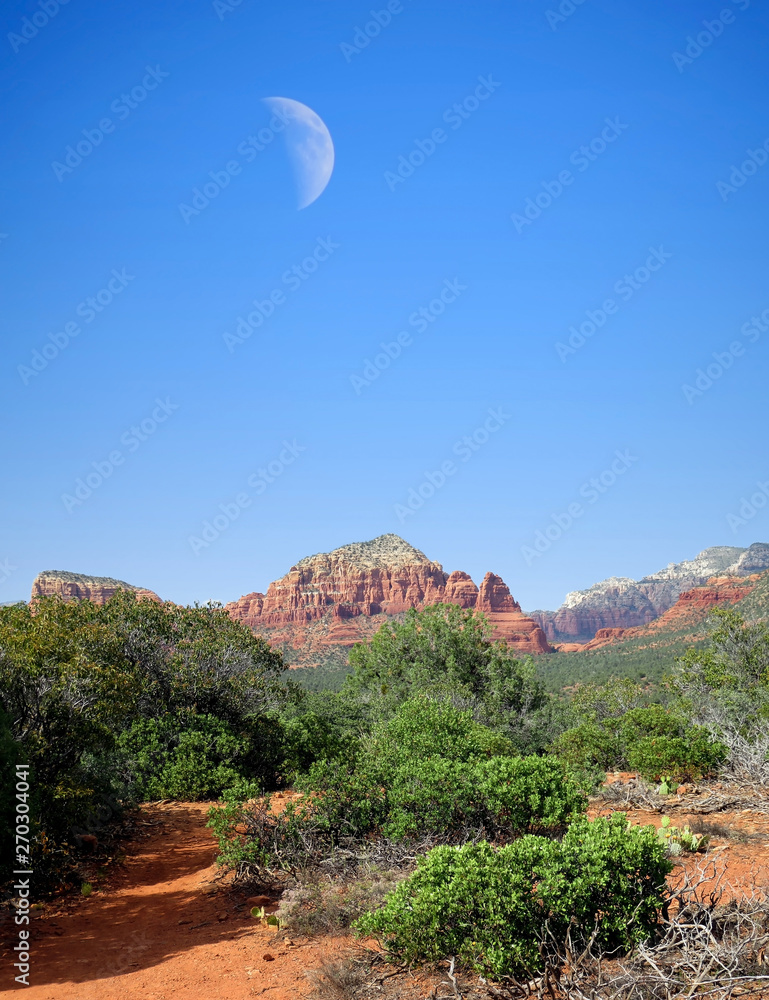 Moon over Sedona Red Rock Country. Rural, outstanding