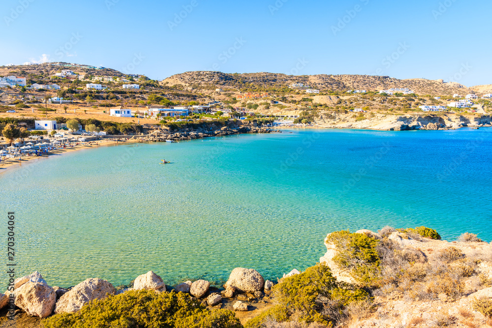 View of beautiful sea bay at Ammopi beach, Karpathos island, Greece