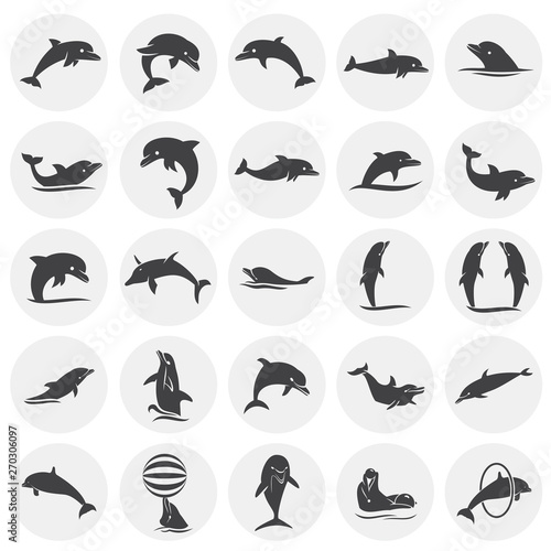 Dolphin icons set on background for graphic and web design. Simple illustration. Internet concept symbol for website button or mobile app.