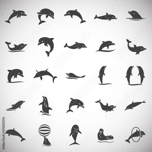 Dolphin icons set on background for graphic and web design. Simple illustration. Internet concept symbol for website button or mobile app.