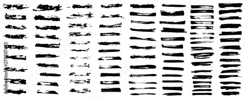 Brush strokes bundle, big isolated collection. Diagonal grunge design elements. Ink splatters. Vector paintbrush set. Long text boxes. Dirty distress texture banners. Grunge painted objects. Vector