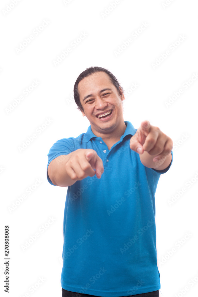 Man Pointing Forward, Looking at Camera Isolated on White Man Pointing Forward, Looking at Camera Isolated on White
