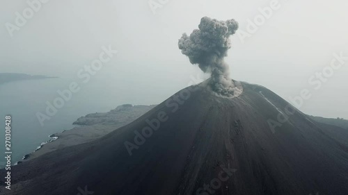 Aerial Footage Volcanic Ash Erupting From Crater Of Krakatau Volcano photo