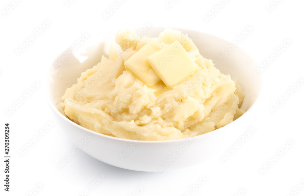 Potatoes with Butter Isolated on a Wooden Table Potatoes with Butter Isolated on a Wooden Table