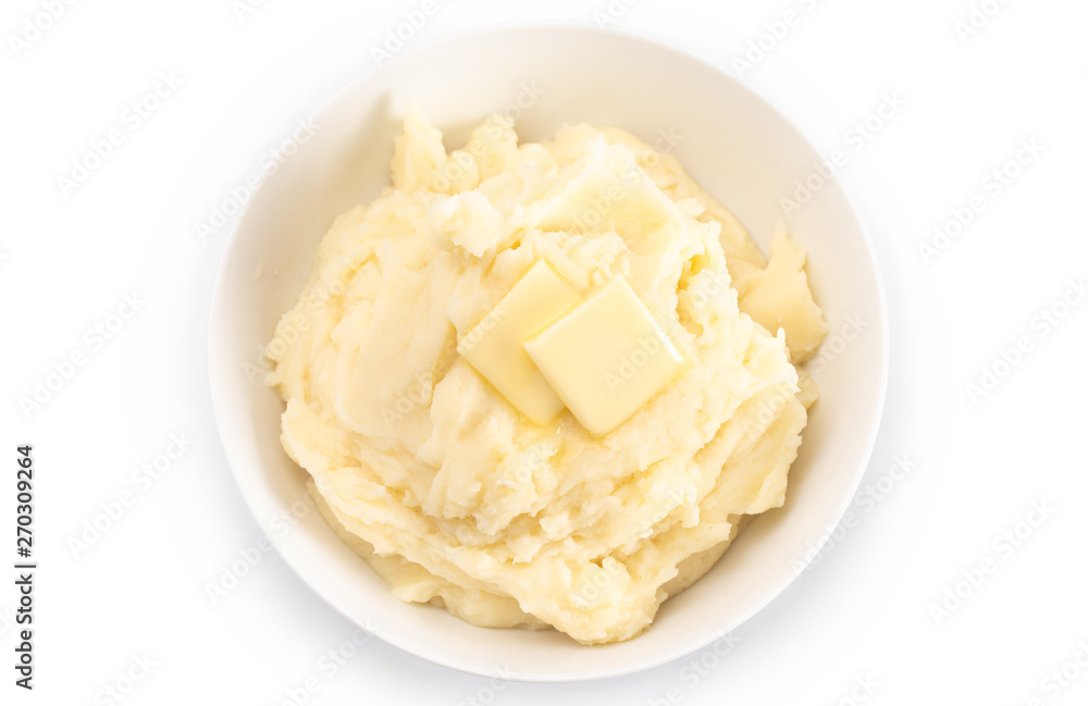 Potatoes with Butter Isolated on a Wooden Table Potatoes with Butter Isolated on a Wooden Table