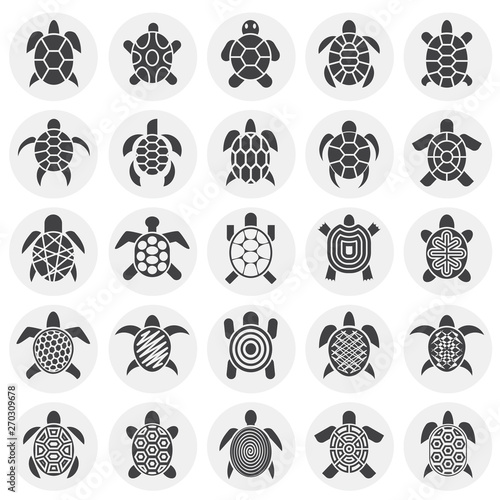 Sea turtle icons set on background for graphic and web design. Simple illustration. Internet concept symbol for website button or mobile app.