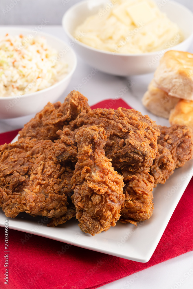 Meal of Fried Chicken Mashed Potatoes Coleslaw and Buttermilk Biscuits Meal of Fried Chicken Mashed Potatoes Coleslaw and Buttermilk Biscuits
