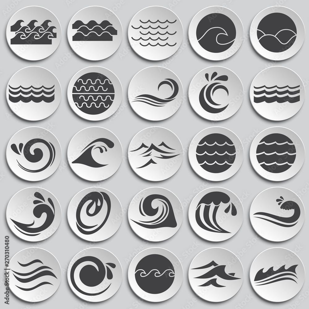 Waves icons set on plates background for graphic and web design. Simple vector sign. Internet concept symbol for website button or mobile app.