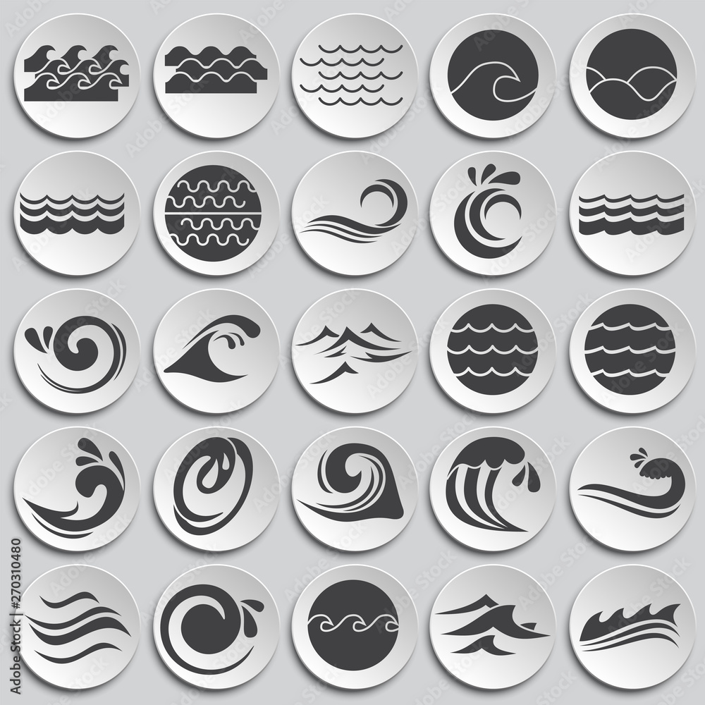 Waves icons set on plates background for graphic and web design. Simple vector sign. Internet concept symbol for website button or mobile app. Waves icons set on plates background for graphic and web design. Simple vector sign. Internet concept symbol for website button or mobile app.