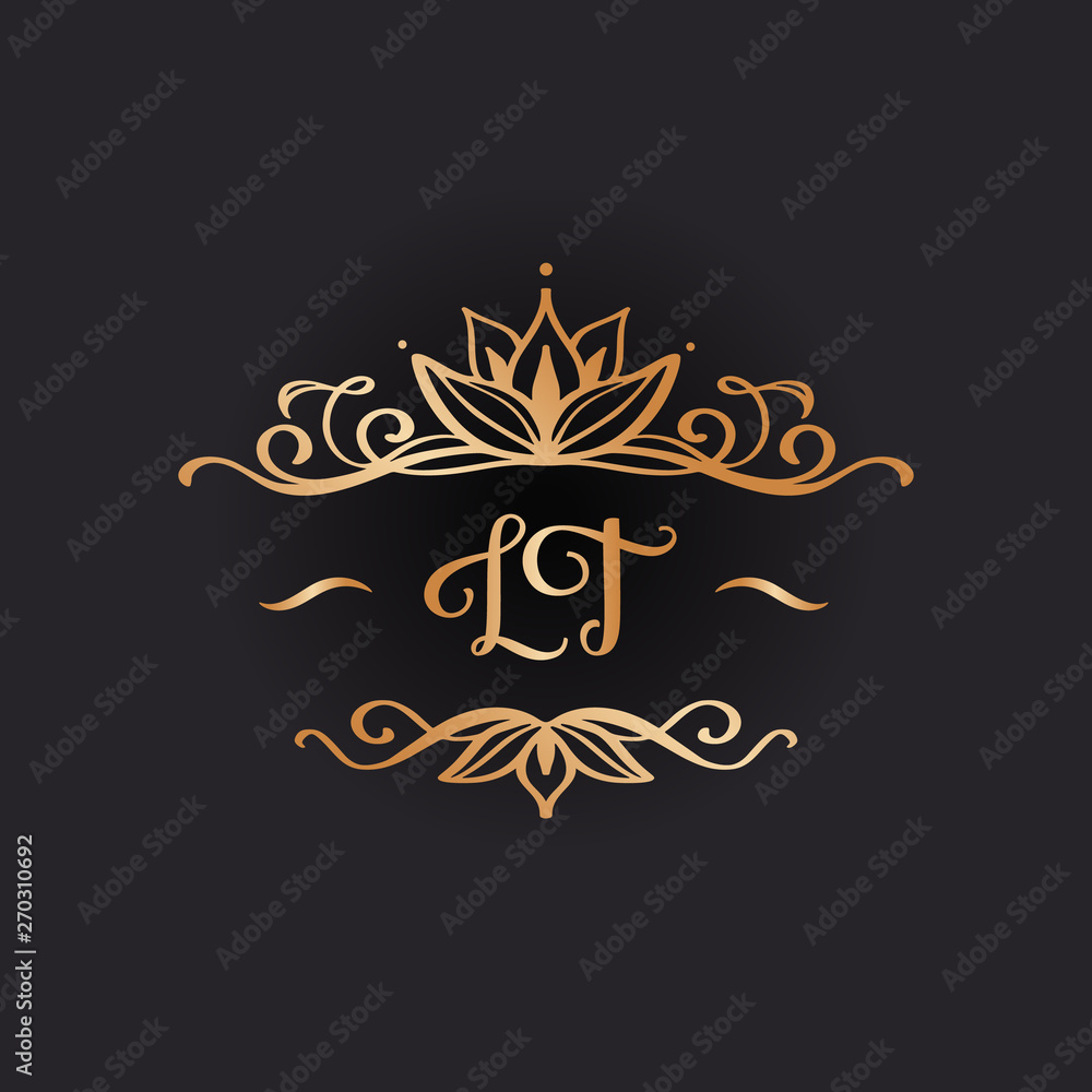 Wedding logo in vintage style. Luxury Frame with Gold Ornament