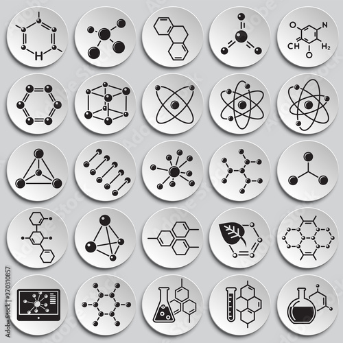 Molecules icons set on plates background for graphic and web design. Simple vector sign. Internet concept symbol for website button or mobile app.