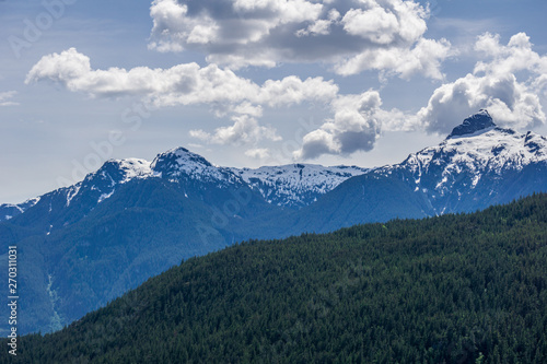 mountains with white clouds and blue sky landscape panorama.