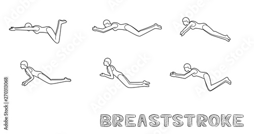 Swimming Pool Style Breaststroke Motion Sequence Woman Animation Set Black and White