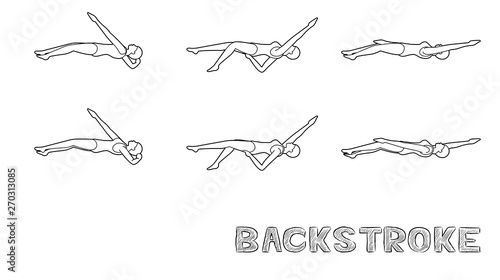 Swimming Pool Style Backstroke Motion Sequence Woman Animation Set Black and White