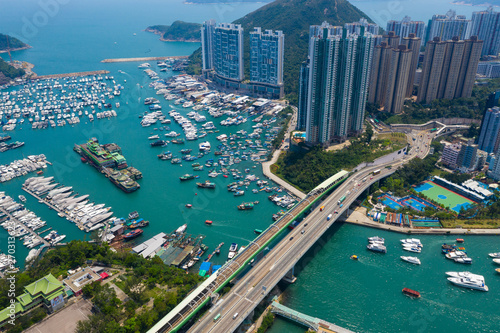 Top view of Hong Kong fishing harbor port