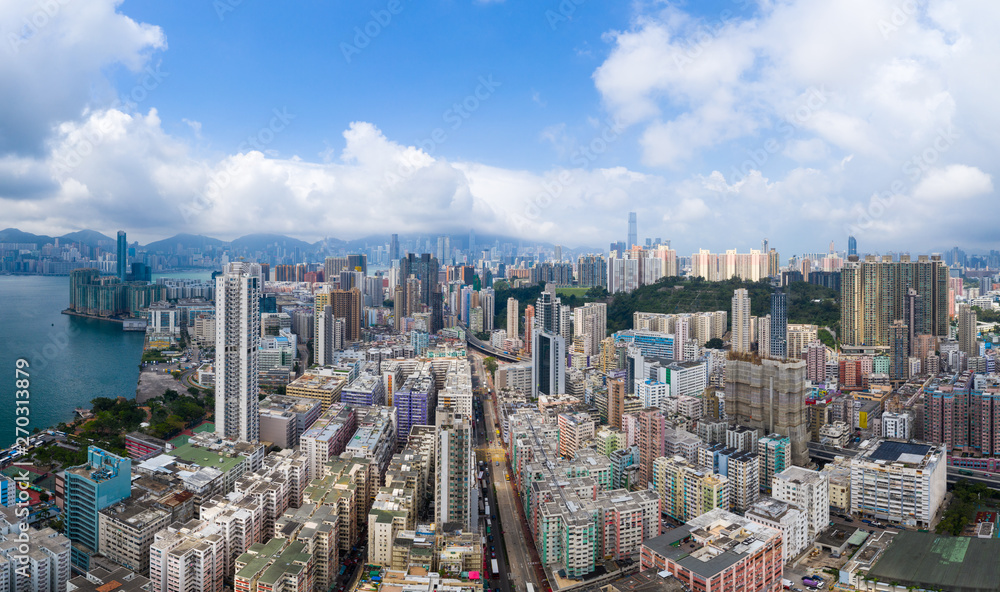 Fototapeta premium Top view of Hong Kong city