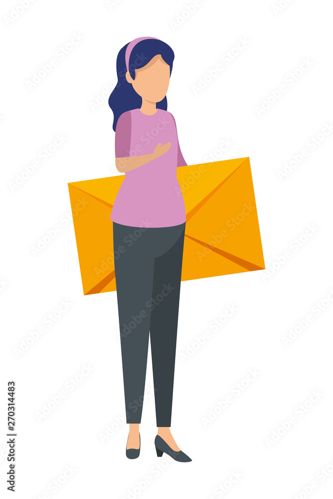 young woman lifting envelope mail young woman lifting envelope mail