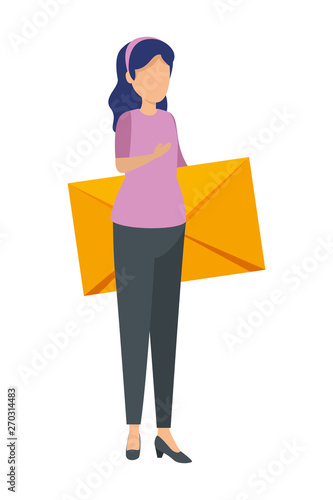 young woman lifting envelope mail
